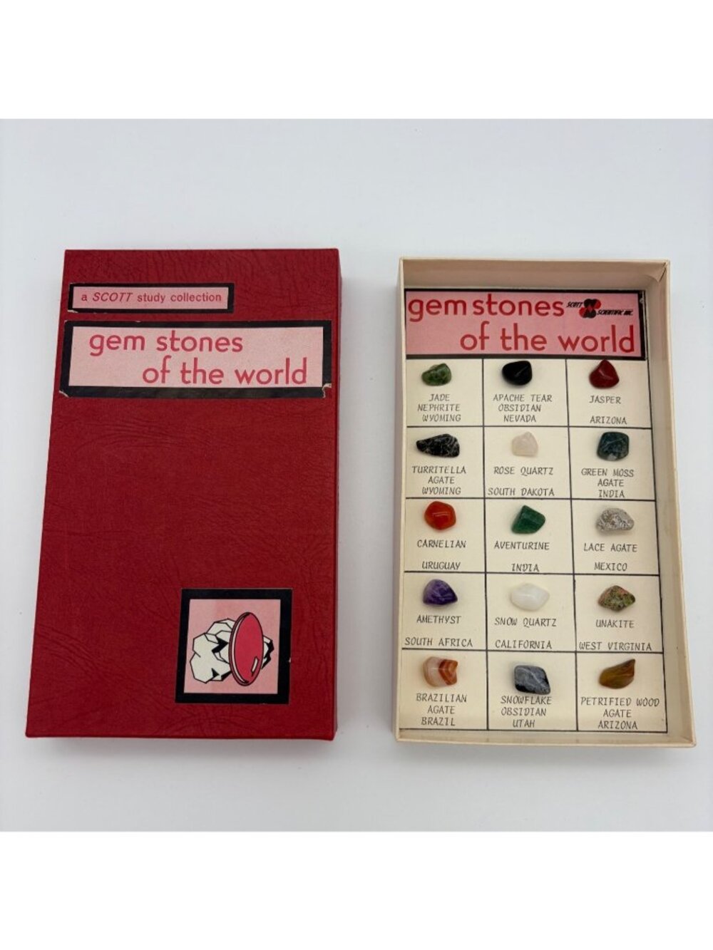 Vintage Scott Scientific Gemstones Of The World Study Collection Gem Mineral Set